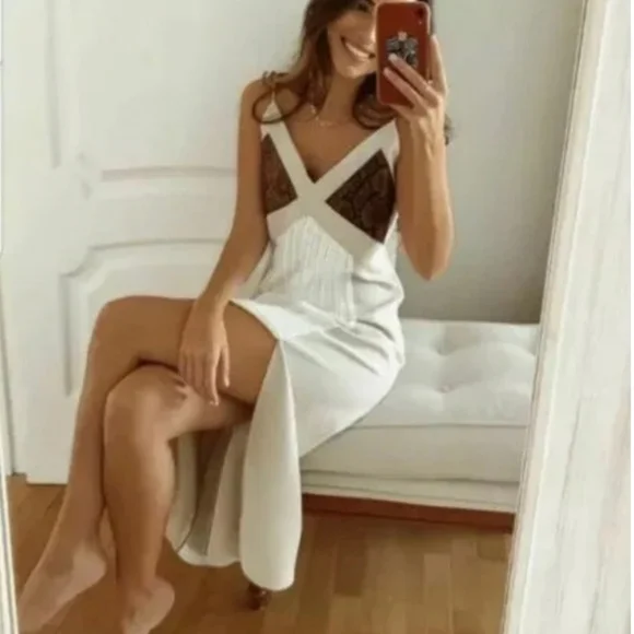 Zara Pleated Snakeskin Detailed Slip Dress Size S - Picture 5 of 9